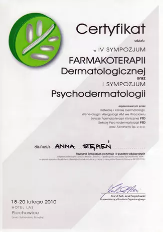 Certyfikat farmakoterapii dermatologicznej